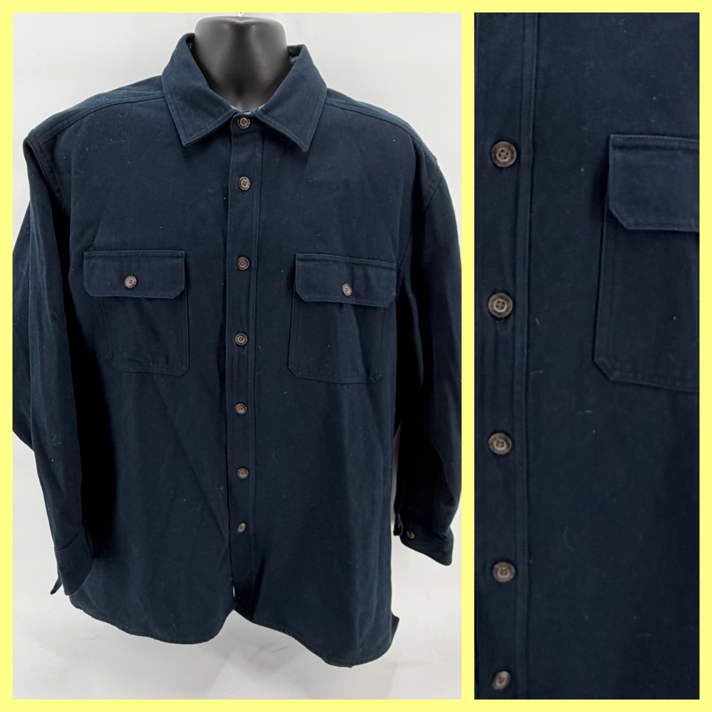 Levi's Shirt Jacket Mens XL Navy Blue Cotton Flannel Lined Chore Work